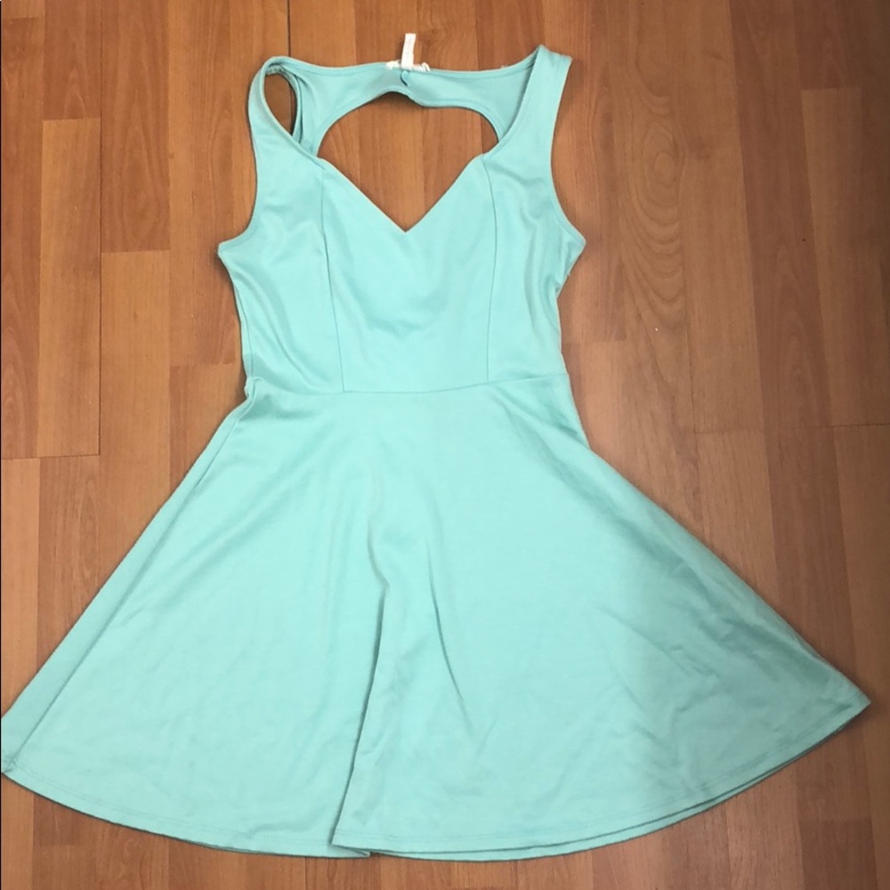 Mint green heart cut-out back dress